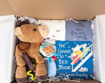Baby Boy Shower Gift Box: Bodysuits, Baby toy and Board Book, Cowboy theme