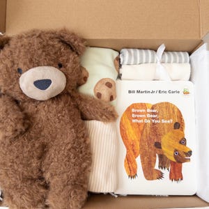 Gender neutral baby shower gift, gender neutral gift box, New baby gift basket, Neutral baby box, Bear Lovey toy, Bodysuits, board book