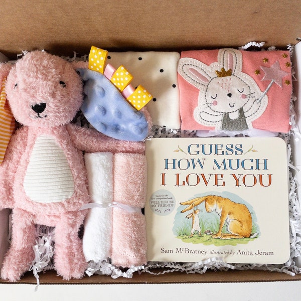 Baby girl gift box, baby shower gift girl, new baby girl gift, newborn girl gift box, baby sprinkle gift, Pink bunny gift