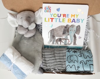 Elephant Baby Gift Box, Bodysuit, Board Book, Security Blanket
