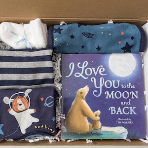 Space Baby Gift Box, Bodysuit, Bib & Book, Newborn Boy Gift