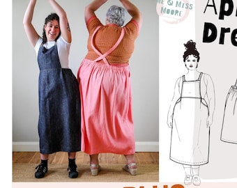 PLUS Apron Dress PDF sewing pattern XL-6XL pull on semi-fitted, elastic back, pockets, easy sewing pattern, indie dress, cottage core