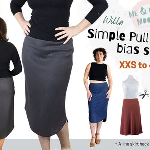 SIMPLE pull on bias, scoop hem skirt, pencil, a-line hack, PDF Sewing Pattern, Indie pattern, skirt, simple skirt, sewing, XXS - 4XL