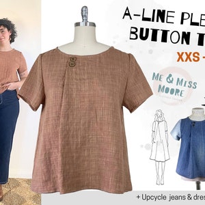 A-LINE BUTTON PLEAT top, cap & long sleeve options and dress hack, pdf sewing pattern with illustrated e-book tutorial, Dress Sewing Pattern