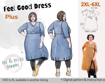 Feel Good Dress - PLUS SIZES 2XL bis 6XL - Kleid mit V-Ausschnitt und Empire-Linie - Indie Schnittmuster + Faltenhack