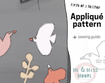 Può includere: Un modello di download digitale per cucire uccelli in appliqué. Il modello include una guida alla cucitura e si intitola "Birds of a feather Appliqué pattern".