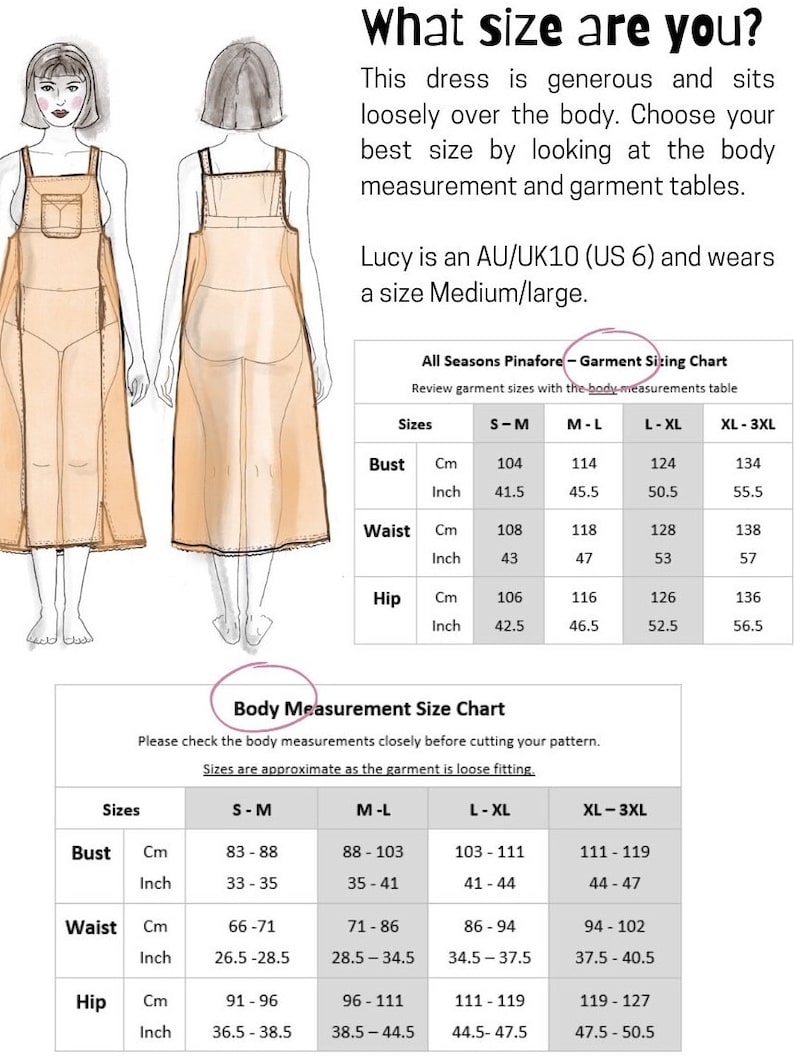 All Seasons Pinafore dress, indie, PDF, sewing pattern with pockets, hem splits, raw edge trim, A0, A4, letter, curvy sizes, plus sizes image 7