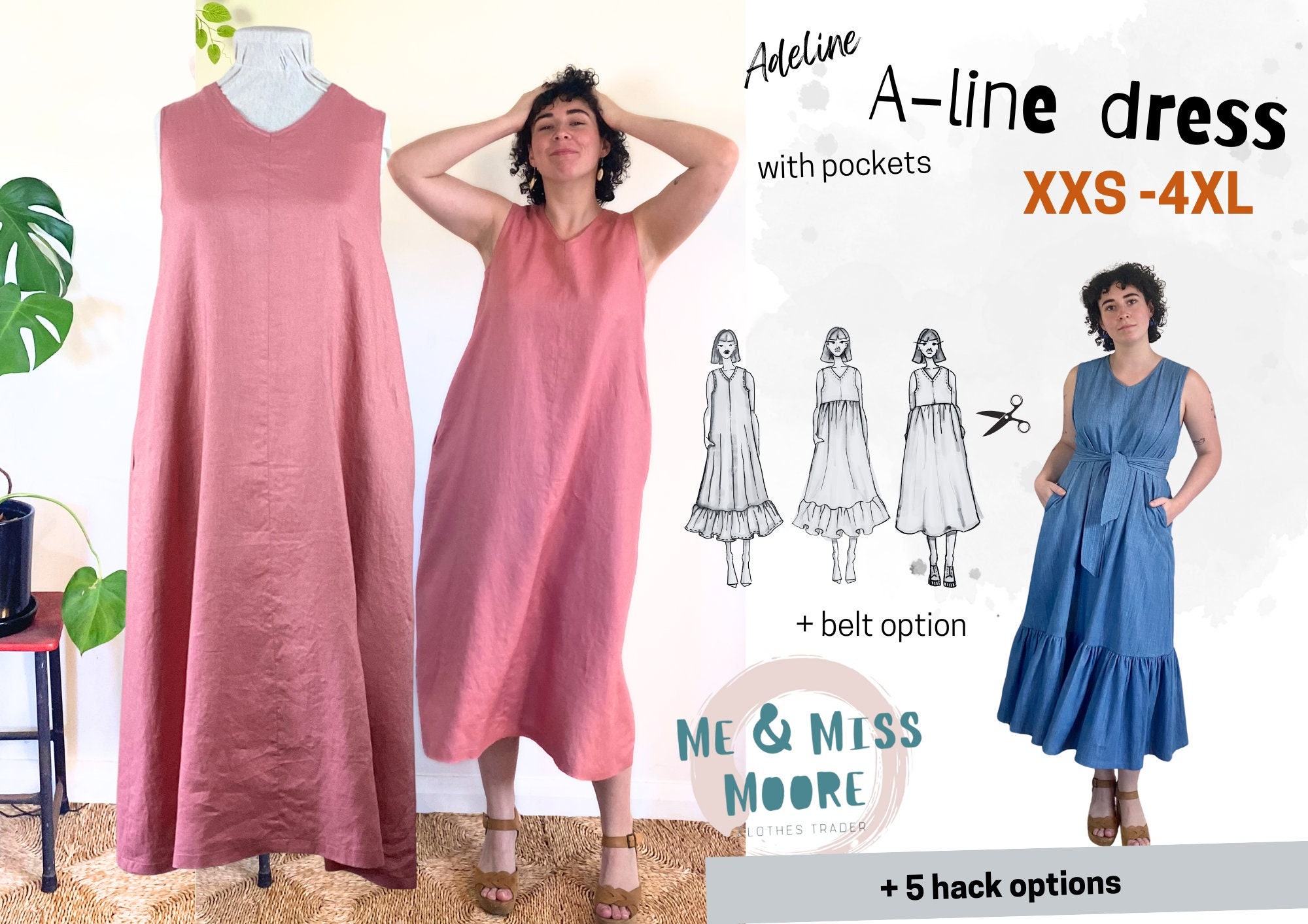 ADELINE A-line Pocket Sewing Pattern With Belt and Upcycle & 4 Hack Options  - Illustrated Ebook, Sizes XXS-4XL - Etsy Canada