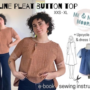 A-LINE BUTTON PLEAT top, cap & long sleeve options and dress hack, pdf sewing pattern with illustrated e-book tutorial, Dress Sewing Pattern