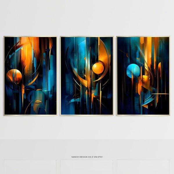 Blue Orange Wall Art Etsy