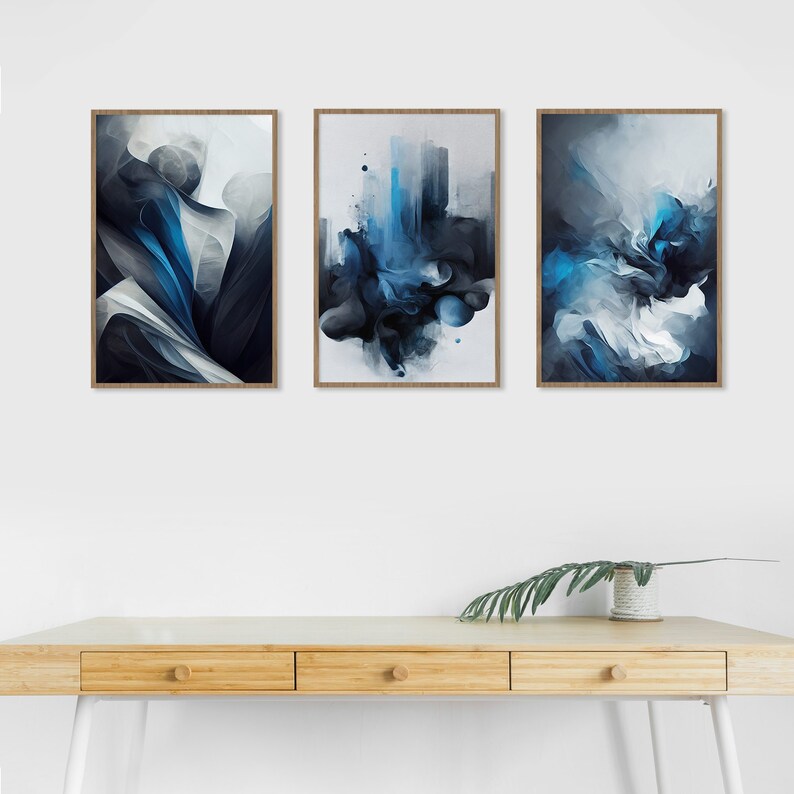 3 Piece Art Prints Navy Blue Wall Art Abstract Wall Art Etsy Australia
