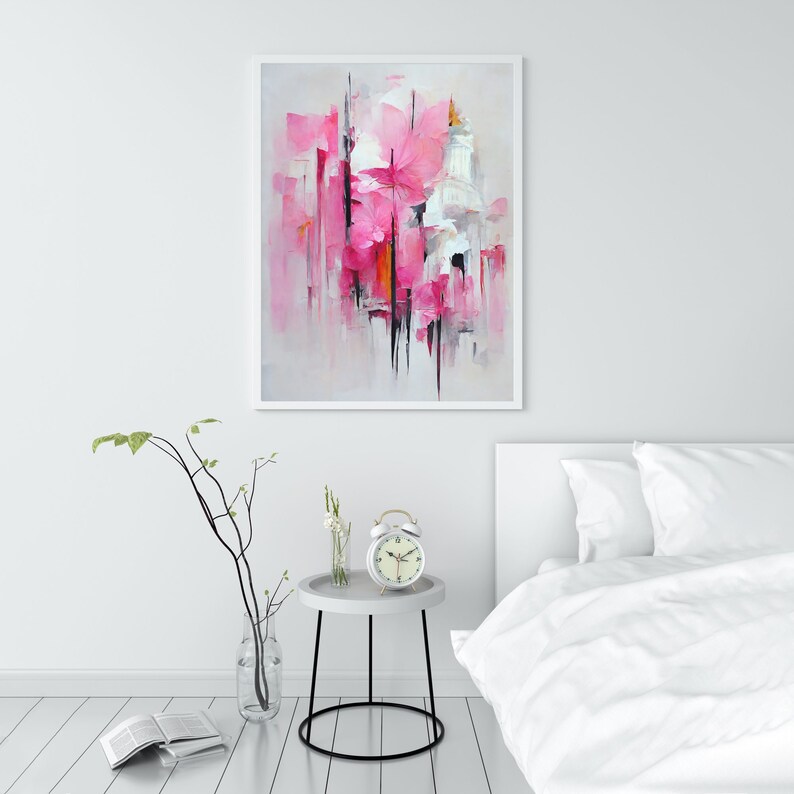 Hot Pink Abstract Wall Decor, Funky Wall Art Teen Girl Dorm Room