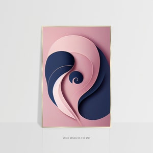 Pink Navy Blue Girly Wall Art Decor | Barbie Inspired Preppy Blush Pink Dorm Room | Funky Art Nouveau Modern Abstract DIY Printable Poster
