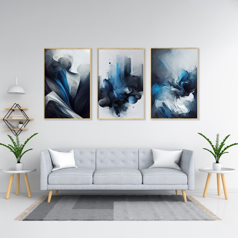 3 Piece Art Prints Navy Blue Wall Art Abstract Wall Art Etsy Australia