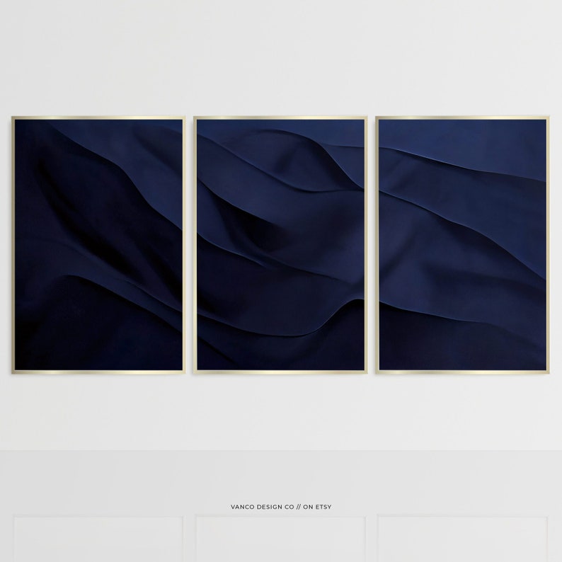 Navy Blue Wall 3 Piece Art Decor Abstract Dark Blue Male Bedroom Printable Wall Art Digital Download