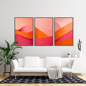 Pink and Orange Wall Art Decor 3 Piece Set, Trendy Wall Art Set of 3 Poster, Abstract Teen Girl Room Decor Funky Wall Art image 2