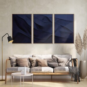 Navy Blue Masculine Wall Art 3 Piece Art Prints, Abstract Male Bedroom Minimalist Decor, Funky Modern Large Contemporary Printable Canvas image 5