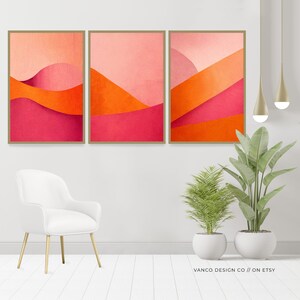 Pink and Orange Wall Art Decor 3 Piece Set, Trendy Wall Art Set of 3 Poster, Abstract Teen Girl Room Decor Funky Wall Art image 6