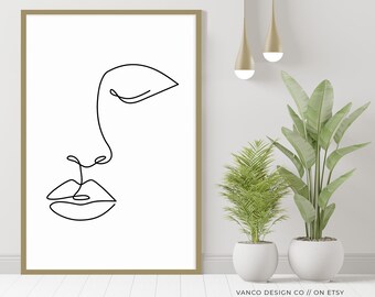 Abstract Face Line Drawing Wall Art, Female Minimalist Line Art Wall Decor Line Drawing Print, Printable Downloadable Print
