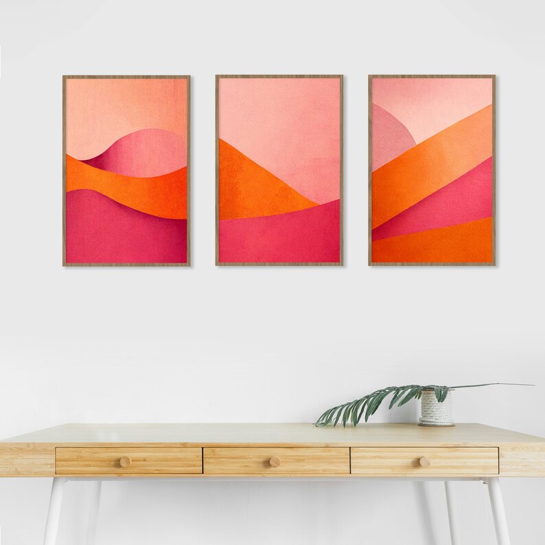 Pink and Orange Wall Art Decor 3 Piece Set, Trendy Wall Art Set of 3 Poster, Abstract Teen Girl Room Decor Funky Wall Art image 5