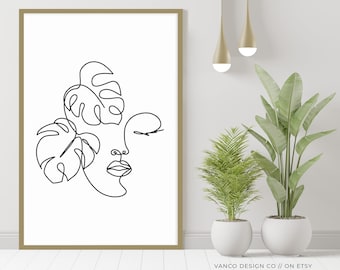 Abstract Face Line Drawing Wall Art, Minimalist Line Art Wall Decor Woman Line Drawing Print, Printable Downloadable Print
