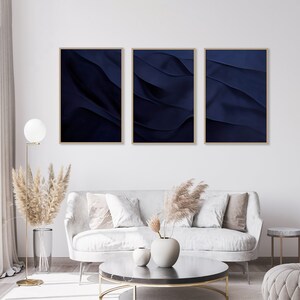 Navy Blue Masculine Wall Art 3 Piece Art Prints, Abstract Male Bedroom Minimalist Decor, Funky Modern Large Contemporary Printable Canvas image 7