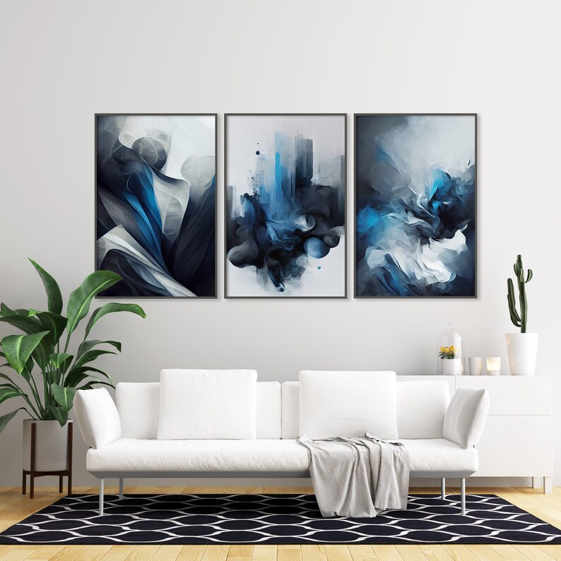 3 Piece Art Prints Navy Blue Wall Art Abstract Wall Art Etsy Australia