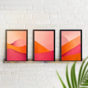 Pink and Orange Wall Art Decor 3 Piece Set, Trendy Wall Art Set of 3 Poster, Abstract Teen Girl Room Decor Funky Wall Art image 8