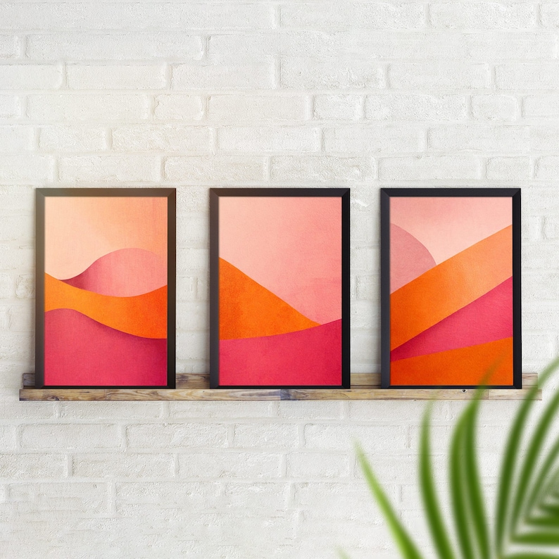 Pink and Orange Wall Art Decor 3 Piece Set, Trendy Wall Art Set of 3
