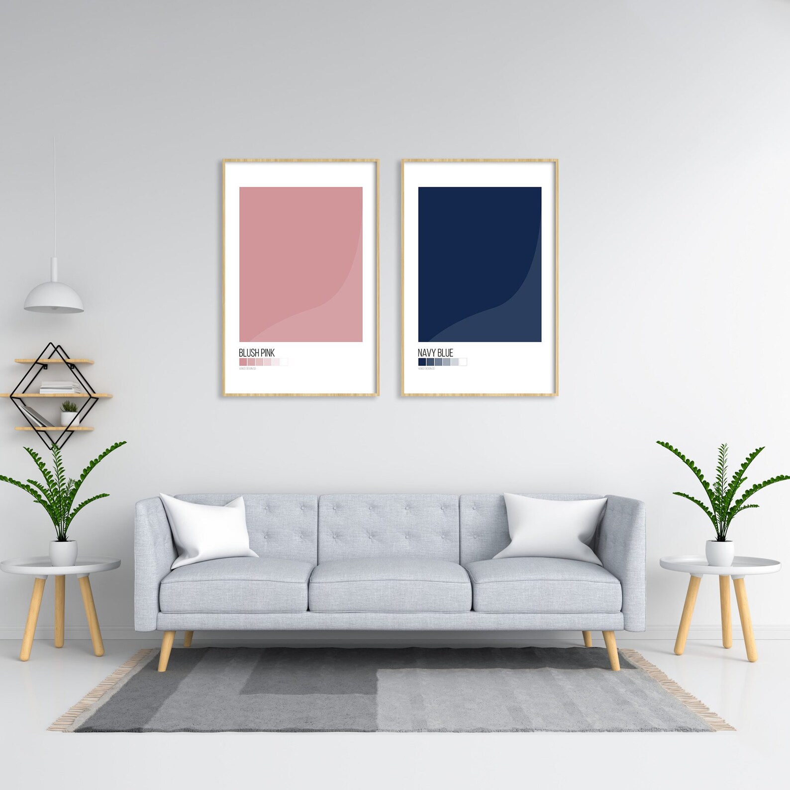 Blush Pink & Navy Blue Set of 2 Wall Art, Color Block Bedroom Living ...