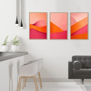 Pink and Orange Wall Art Decor 3 Piece Set, Trendy Wall Art Set of 3 Poster, Abstract Teen Girl Room Decor Funky Wall Art image 3