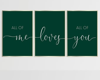Emerald Green 3 Piece Wall Art, Song Lyrics Print Above Bed Decor, Lyric Wall Art Couple Poster, Aesthetic Over the Bed Wall Art Printable