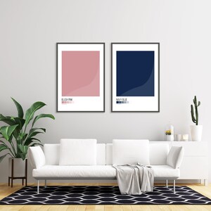 Blush Pink & Navy Blue Set of 2 Wall Art, Color Block Bedroom Living ...