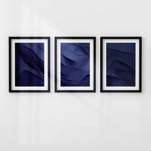 Navy Blue Masculine Wall Art 3 Piece Art Prints, Abstract Male Bedroom Minimalist Decor, Funky Modern Large Contemporary Printable Canvas image 8