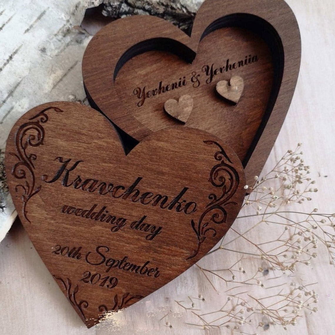 Personalized Wooden Ring Puzzle Box Custom Engraved Heart Etsy