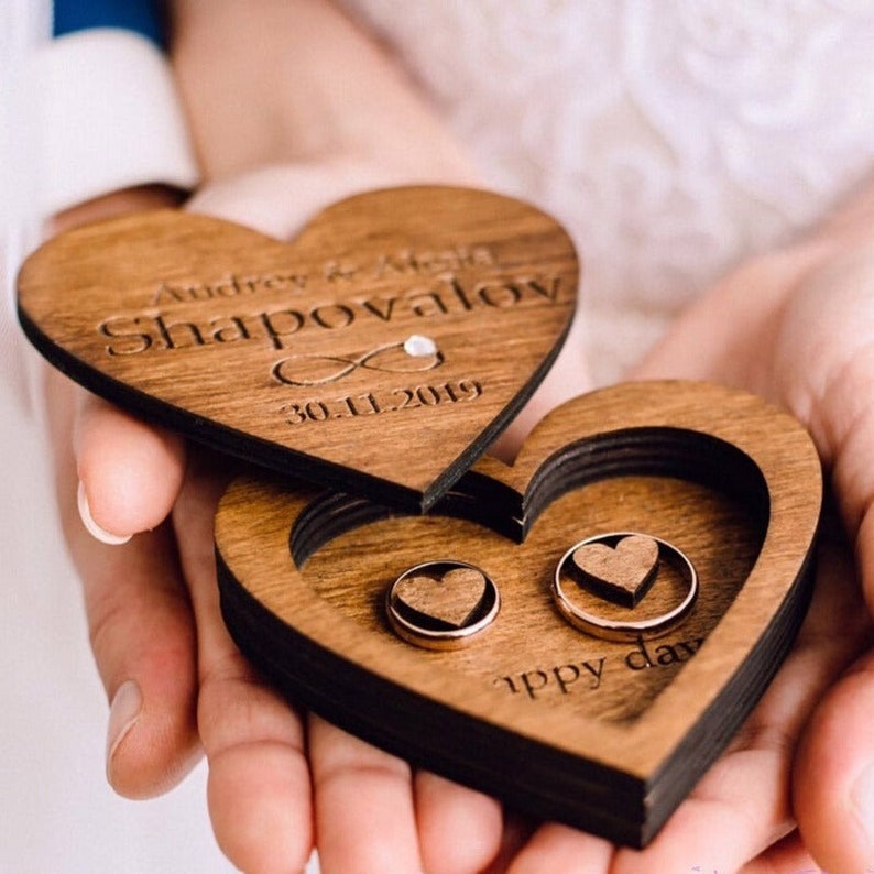 Personalized Wooden Ring Puzzle Box Custom Engraved Heart Etsy