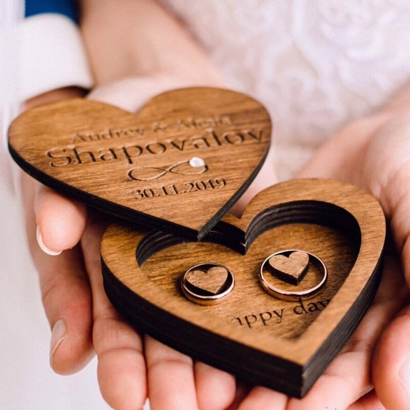 Personalized Wooden Ring Puzzle Box Custom Engraved Heart Etsy