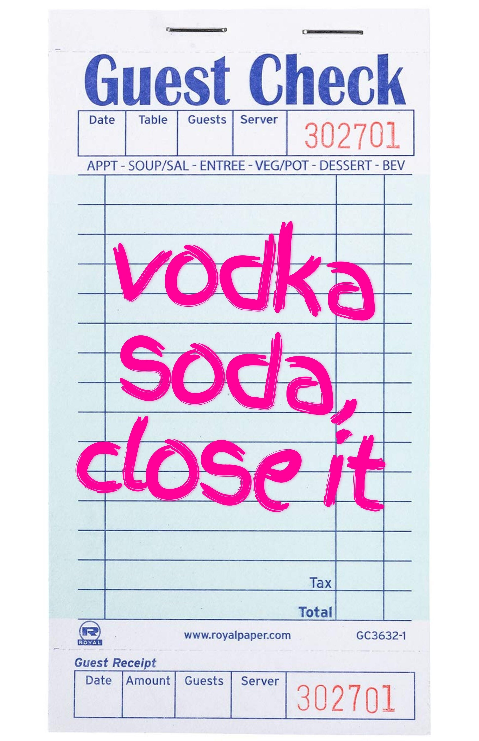 Vodka Soda, Close It Guest Check Preppy Digital Download Etsy