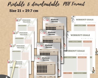 feminine Workout Tracker Printable, progress tracker, success Workout Tracker, Gym Training Log, meal tracker .