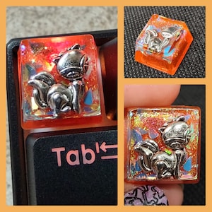 Fox Keycap Orange Chameleon Glitter Holographic Cute Metal Animal Handmade Resin Cherry MX Mechanical Keyboard Switch Computer Key Button