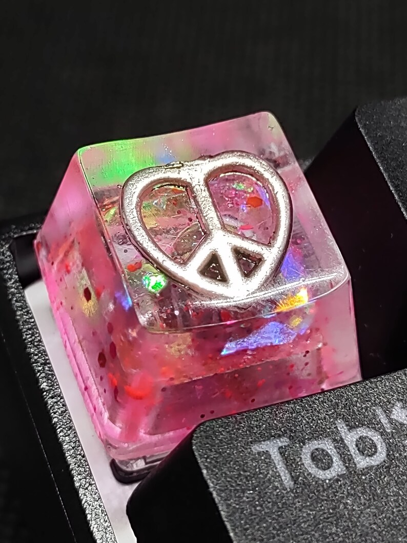 Pink Peace Sign Heart Keycap, Holographic Glitter Resin Keyboard Cap - Etsy