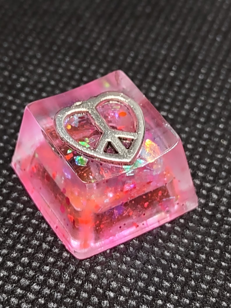 Pink Peace Sign Heart Keycap, Holographic Glitter Resin Keyboard Cap - Etsy