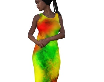 Rasta Empress Colorful Tie Dye Printed Long Dress For  Reggae Lovers and Natural Queens