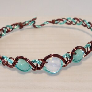 Glass and moonstone wire-wrapped bracelet