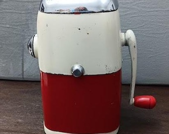 Vintage Ice O Mat Ice Crusher Shredder Enamel Red White Metal Bar