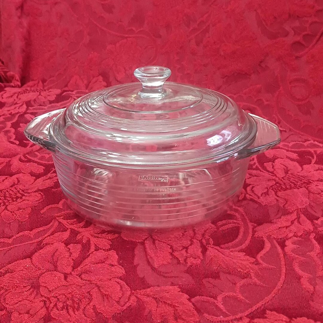 Libbey Ribbed Glassware Libbey Glass 2 QT Clear Ribbed Glass Casserole Dish, With Lid, Made in ...