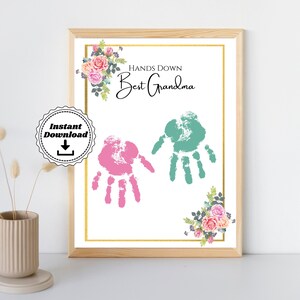 Hands Down Best Grandma Handprint | Grandparent&#39;s Day Handprint Art | Toddler Mothers Day Gift | Keepsake Gift | Printable Preschool Craft