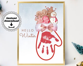 Hello Winter Christmas Handprint | Christmas Printable | Preschool Craft | Sunday School Crafts | Handprint DIY craft art | Christmas Art