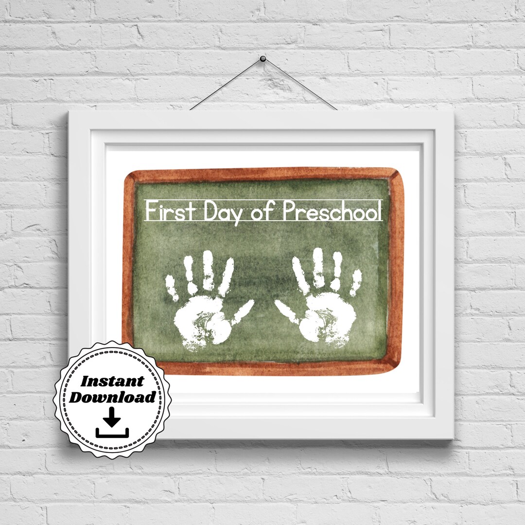 First Day of Preschool Chalkboard Handprint Art First Day of Etsy