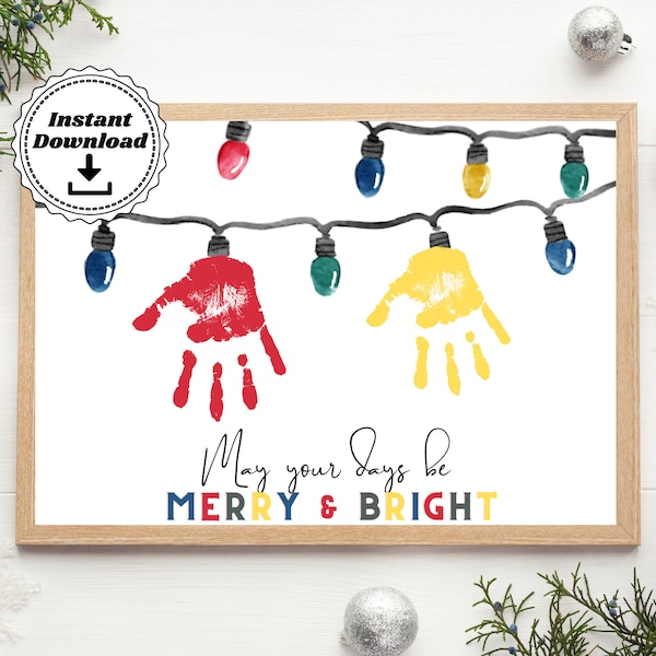 Handprint Christmas Lights Printable | Merry and Bright Handprint Art | Preschool Christmas